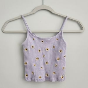 Pull & Bear Cropped Cami Top in Lavender Embroidered Sunflowers